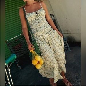 NWOT Free People Lavender Daze Floral Milkmaid Midi Dress, XS